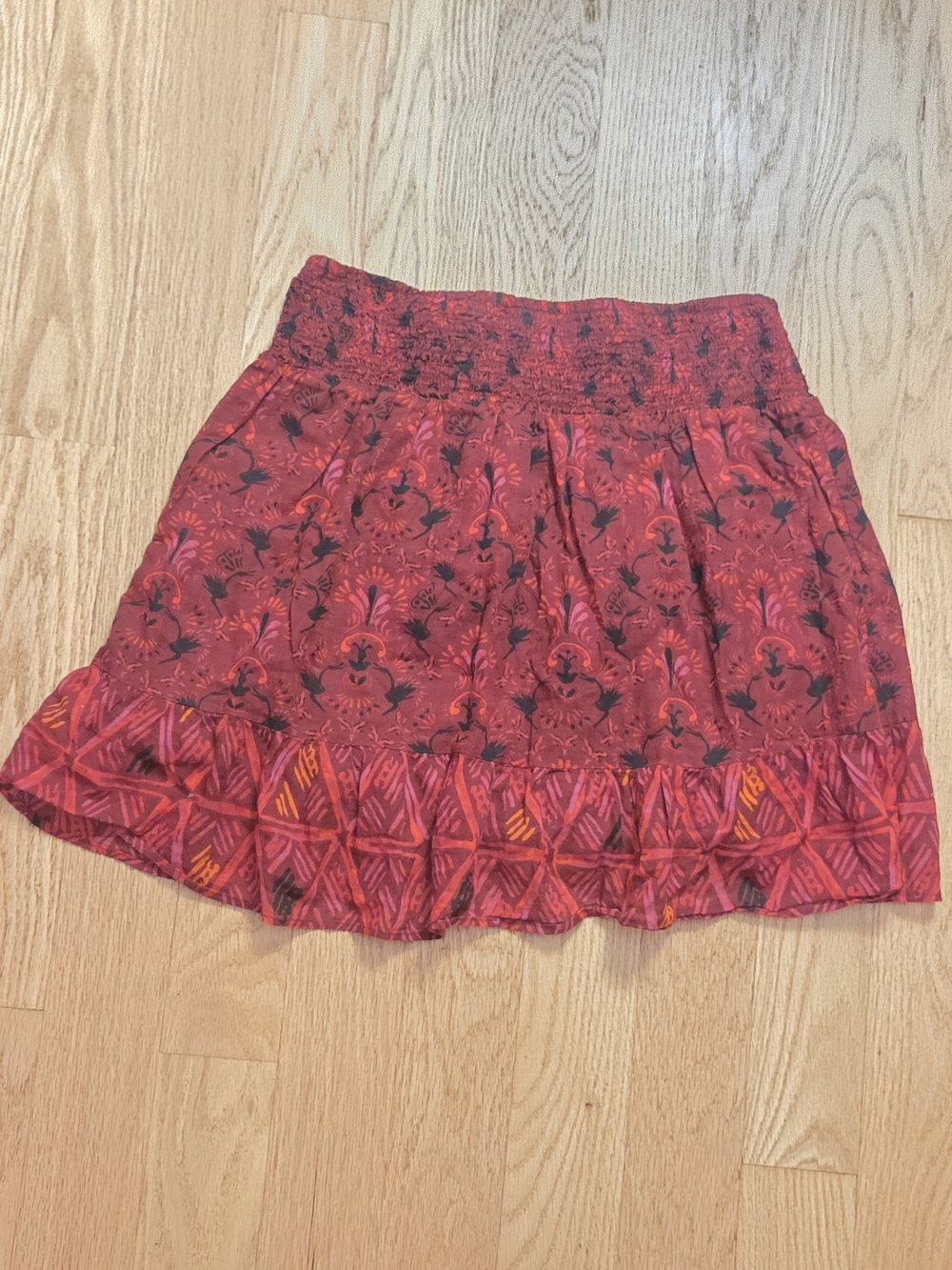 Free People Skirt Riviera Mini Geo Floral Print Pleated Ruffled Asymmetrical L - Picture 6 of 7